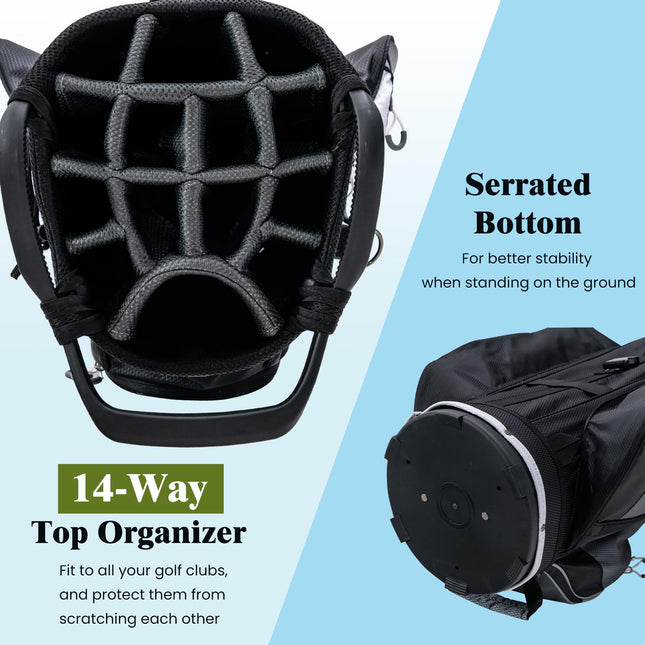 Goplus Golf Cart Bag with 14-Way Top Dividers, Golf Club Bag with 7 Zippered Pockets Including Cooler Bag