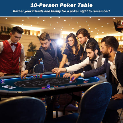 Goplus 84" Foldable Poker Table with LED Lights 10 Players Card Board Game Table