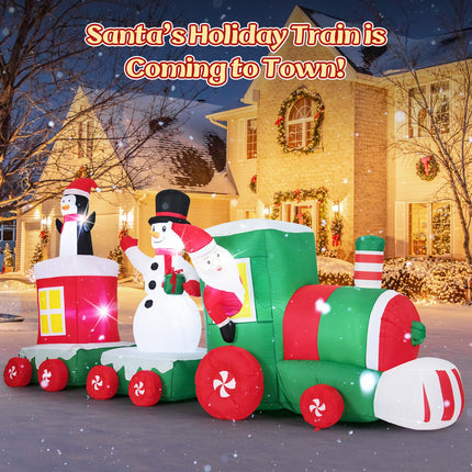 Goplus 11.5 Ft Christmas Inflatable Train with Santa Snowman Penguin