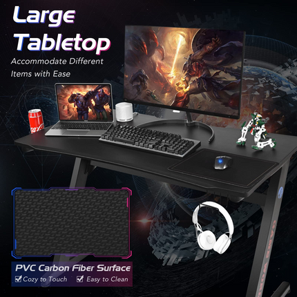 Goplus 45.5 Gaming Desk, Z Shaped Racing Game Table with Carbon Fiber Surface, Mouse Mat - GoplusUS