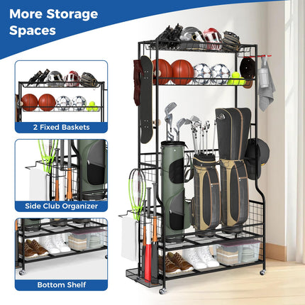 Goplus 3 Golf Bags Storage Garage Organizer Mobile Sports Equipment Organizer with Wheels