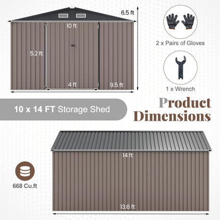 Goplus 10 x 14 FT Outdoor Storage Shed with Windproof Metal Structure & Lockable Door
