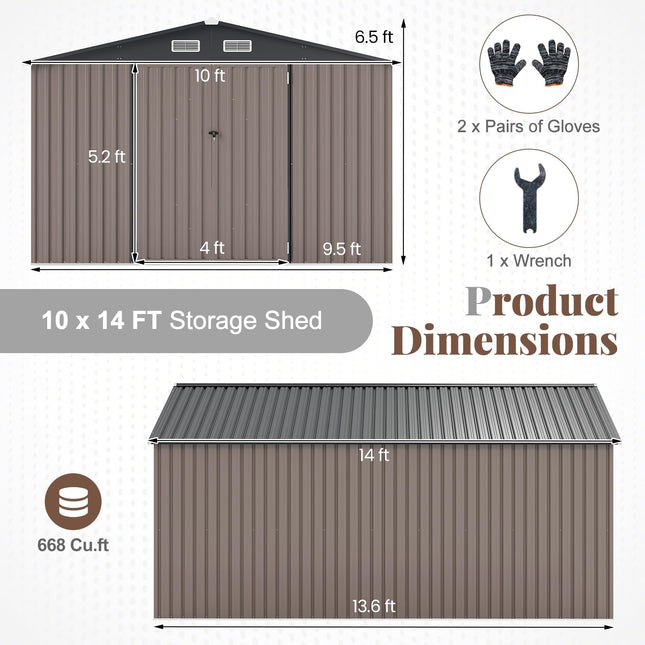 Goplus 10 x 14 FT Outdoor Storage Shed with Windproof Metal Structure & Lockable Door