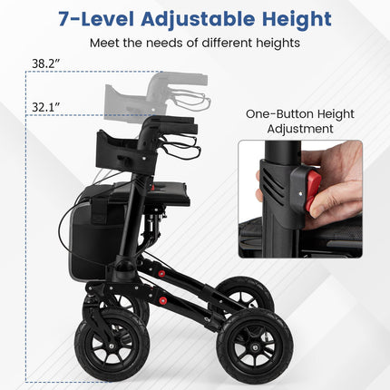 Goplus 2 in 1 Folding Rolling Rollator Walker with 9" Pneumatic Tires for All Terrain