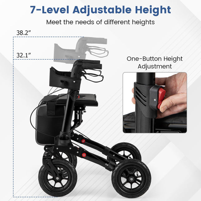 Goplus 2 in 1 Folding Rolling Rollator Walker with 9" Pneumatic Tires for All Terrain