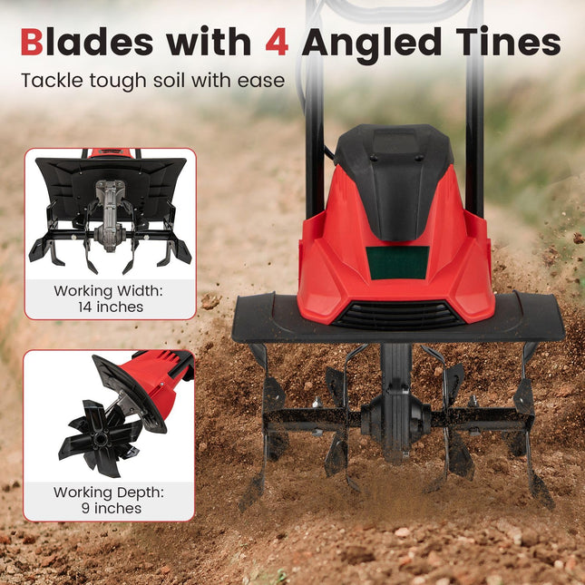 Goplus 10 Amp Powerful Foldable Garden Rototiller w/ 14 Inch Tilling Width & 9 Inch Working Depth