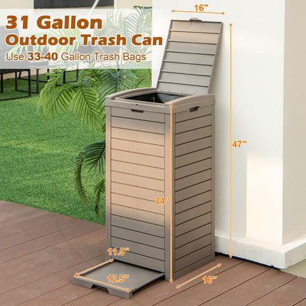 Goplus Outdoor Trash Can with Lid, 31 Gallon Large Outdoor Trash Bin & Pull-Out Liquid Drawer