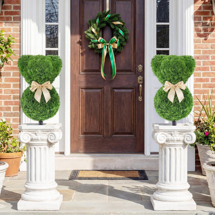 Goplus 2 Pcs Teddy Bear Topiary Trees 16.5”Sun-Resistant Faux Boxwood Plants