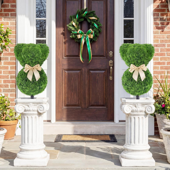 Goplus 2 Pcs Teddy Bear Topiary Trees 16.5”Sun-Resistant Faux Boxwood Plants