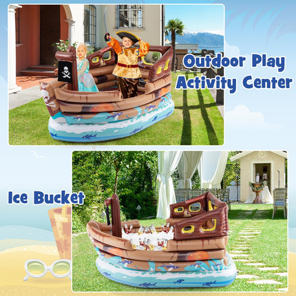 Goplus Inflatable Pirate Ship, Blow up Playscape with Built in Motor