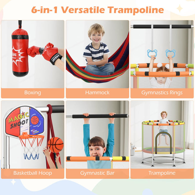 Goplus 55" Toddler Trampoline w/ Hammock Basketball Hoop & Punching Bag
