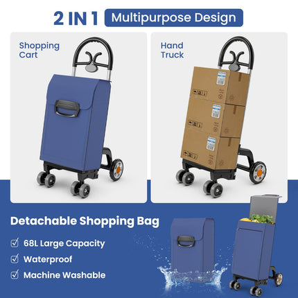 Goplus Folding Shopping Carts for Groceries with 6 Wheels, Heavy Duty Grocery Utility Cart