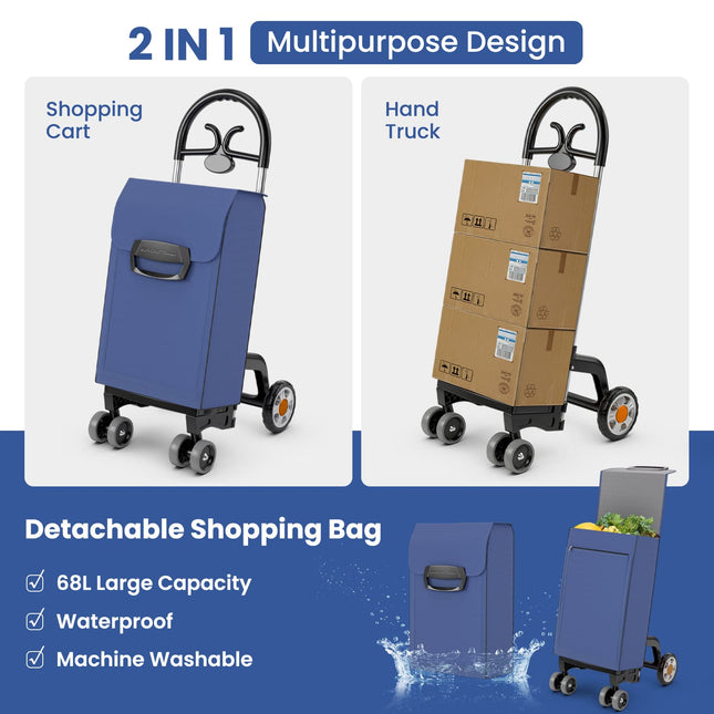 Goplus Folding Shopping Carts for Groceries with 6 Wheels, Heavy Duty Grocery Utility Cart