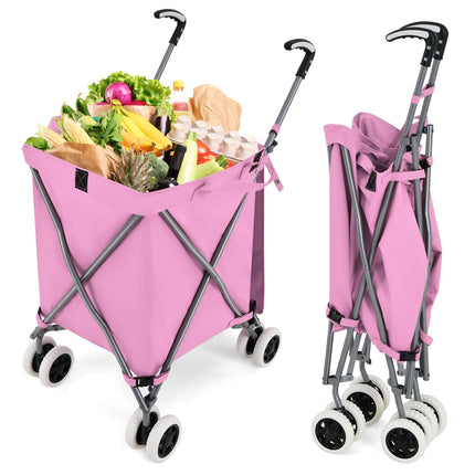 Goplus Folding Shopping Cart with Wheels, Grocery Cart with Removable Oxford Cloth Liner