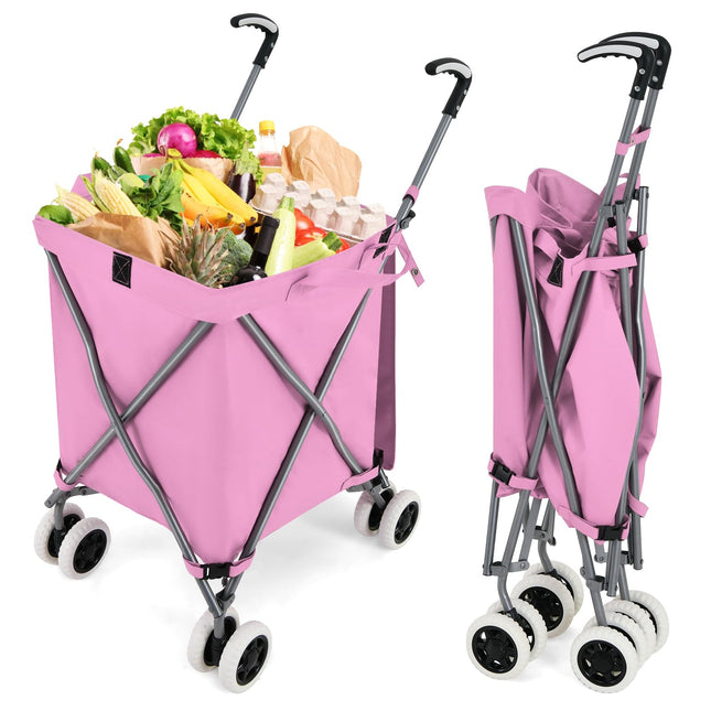 Goplus Folding Shopping Cart with Wheels, Grocery Cart with Removable Oxford Cloth Liner