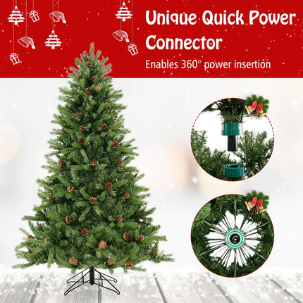 Goplus 6ft 3-Minute-Setup Pre-Lit Artificial Christmas Tree with 360° Quick Power Connector