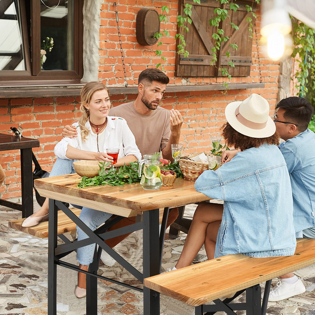 Goplus 70" 3-Piece Portable Folding Picnic Table Bench Set, Portable Picnic Beer Table w/Wooden Tabletop