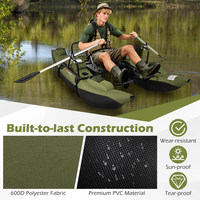Goplus Inflatable Fishing Float Tube w/Foldable Padded Seat & Adjustable Footrest