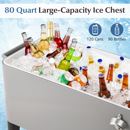 Goplus 80-Quart Rolling Ice Chest Portable Insulated Drink Beverage Cooler for Patio