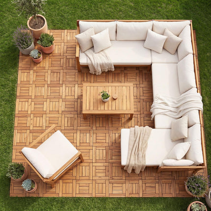 Goplus 27/54-Pack Acacia Wood Deck Tiles 12" x 12" Interlocking Floor Tiles for Patio(Boardwalk)