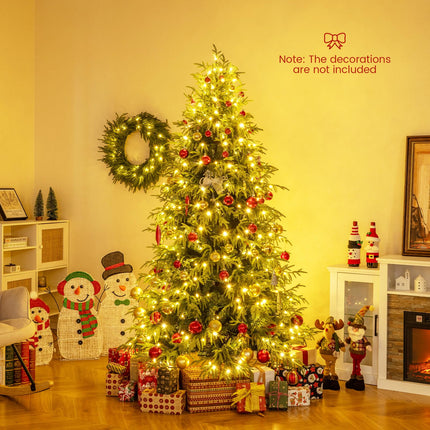 Goplus 7 FT Pre-Lit Artificial Christmas Tree, Hinged Faux Xmas Tree with 1217 Soft TPE & PVC Mixed Branch Tips