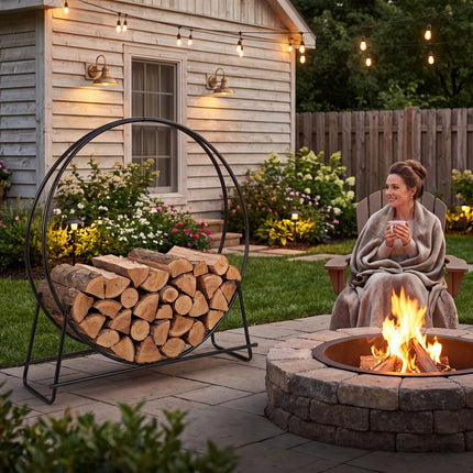 Goplus 45" Round Firewood Rack Heavy-Duty Metal Log Holder | 485 LBS Capacity