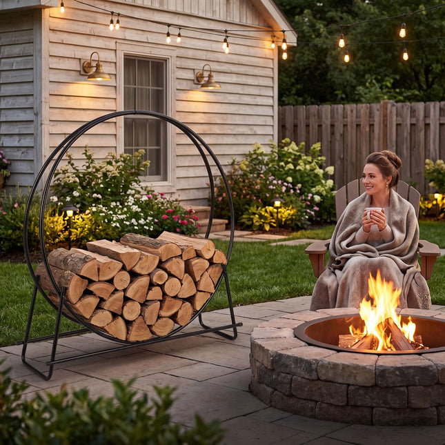 Goplus 45" Round Firewood Rack Heavy-Duty Metal Log Holder | 485 LBS Capacity