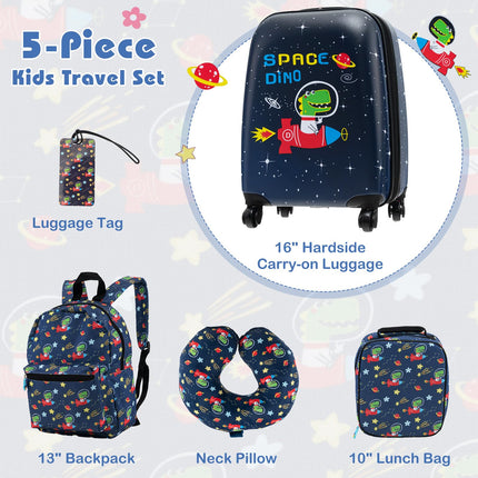 Goplus 5 Piece Kid’s Luggage Set, 15” Carry on Suitcase w/13” Backpack, Neck Pillow, Lunch Bag