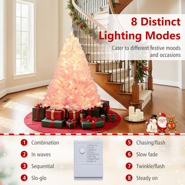 Goplus Pre-Lit Snow Flocked Christmas Tree Artificial Hinged Xmas Full Tree