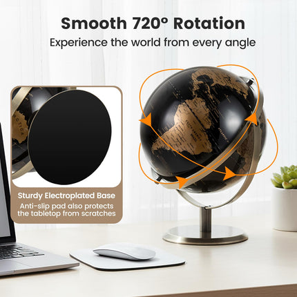 Goplus 9-Inch Metallic Black World Globe | 720° Rotating Earth Globe