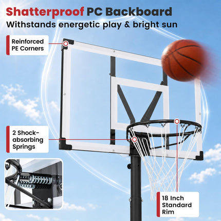 Goplus 10FT Basketball Hoop w/ 44'' Shatterproof PC Backboard for Adults