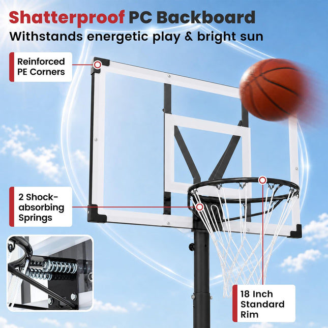 Goplus 10FT Basketball Hoop w/ 44'' Shatterproof PC Backboard for Adults
