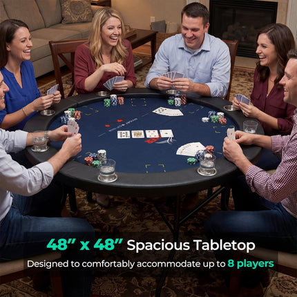 Goplus 48" Poker Table Foldable | 8 Player Round Casino Leisure Texas Holdem Game Table