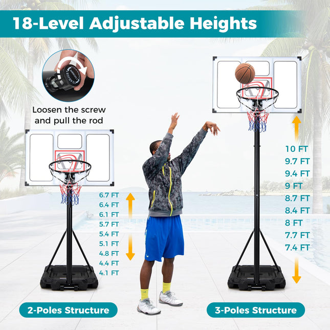 Goplus 4.1-10 FT Adjustable Portable Basketball Goal System w/Shatterproof PC Backboard