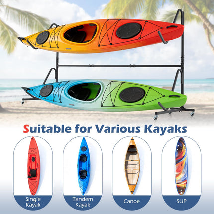 Goplus Freestanding Kayak Storage Rack for 2 Kayaks | SUP & Canoe Holder for Indoor & Outdoor