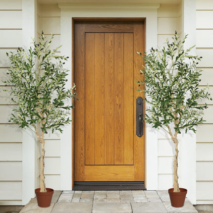 Goplus 6ft Artificial Olive Tree, Tall Fake Potted Olive Silk Tree with Planter