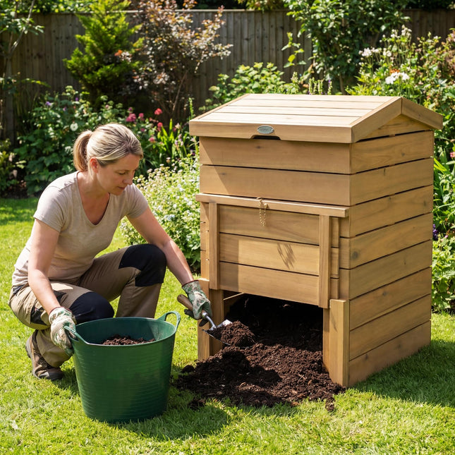Goplus 48 Gallon Solid Wood Compost Bin w/Lockable Sliding Door Flip-top Opening