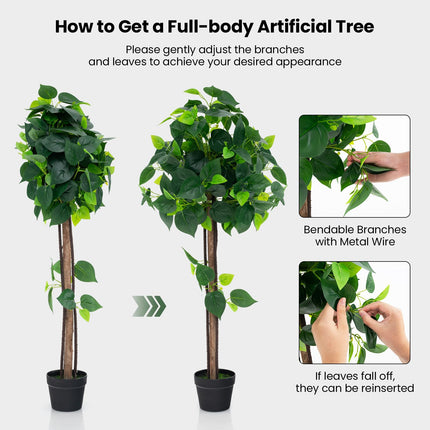 Goplus 45" Artificial Hydrangea Tree, Tall Fake Potted Silk Tree with Real Wood Trunk