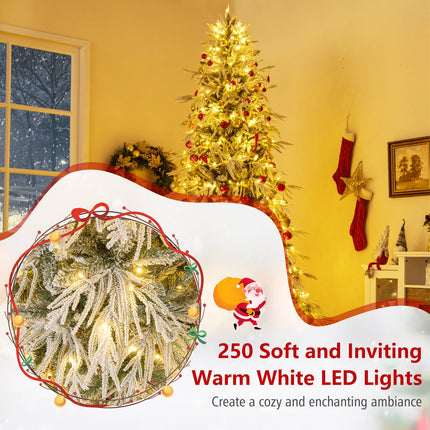 Goplus 6ft / 7ft / 8ft Pre-Lit Snow Flocked Christmas Tree with PE & PVC Mixed Branch Tip