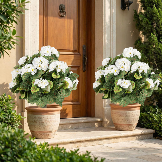 Goplus 22.5” Artificial Begonia Ball Trees Set of 2 with Ground Spikes & 22 Flowers