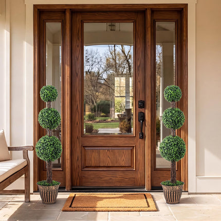 Goplus 4 FT Artificial Triple Ball Boxwood Tree w/Cement-Filled Retro Planter & Real Vines (1/2 Pack)