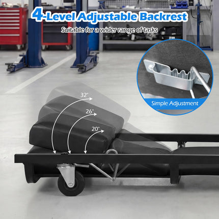 Goplus 40 Inch Rolling Creeper with Adjustable Backrest & Headrest