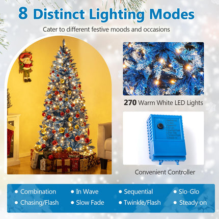 Goplus Blue Pre-Lit Artificial Christmas Tree with Frosted PVC Branch Tips & Warm White LED Lights