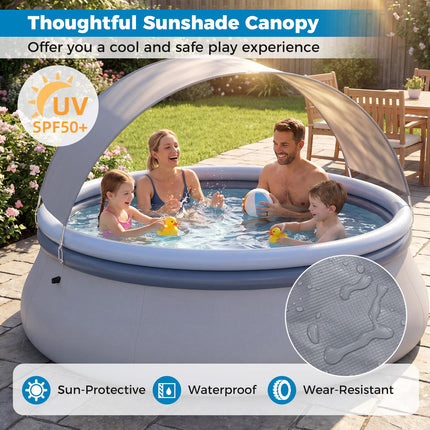 Goplus Inflatable Pool with Canopy Large Round Above Ground Swimming Pool