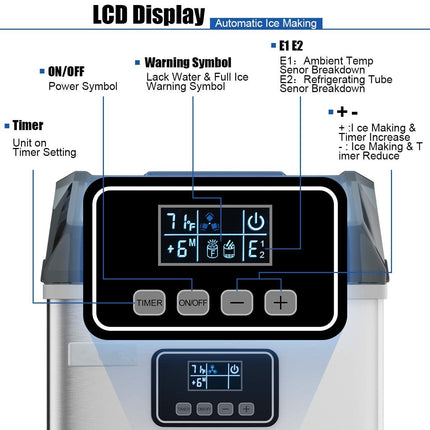 Countertop Ice Maker Machine, Stainless Steel, 48LBS/24H, Self-Clean Function