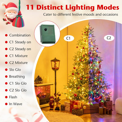 Goplus Pre-Lit Artificial Christmas Tree with Warm White & Multicolored LED Lights