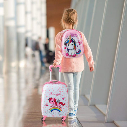 Goplus 2PC Kids Luggage, 12" & 16" Kids Carry On Luggage Set, Lightweight Spinner Suitcases for Boys and Girls - GoplusUS