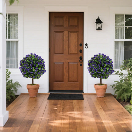Goplus 22inch Artificial Purple Rose Topiary Ball Tree Fake Evergreen Boxwood Topiary