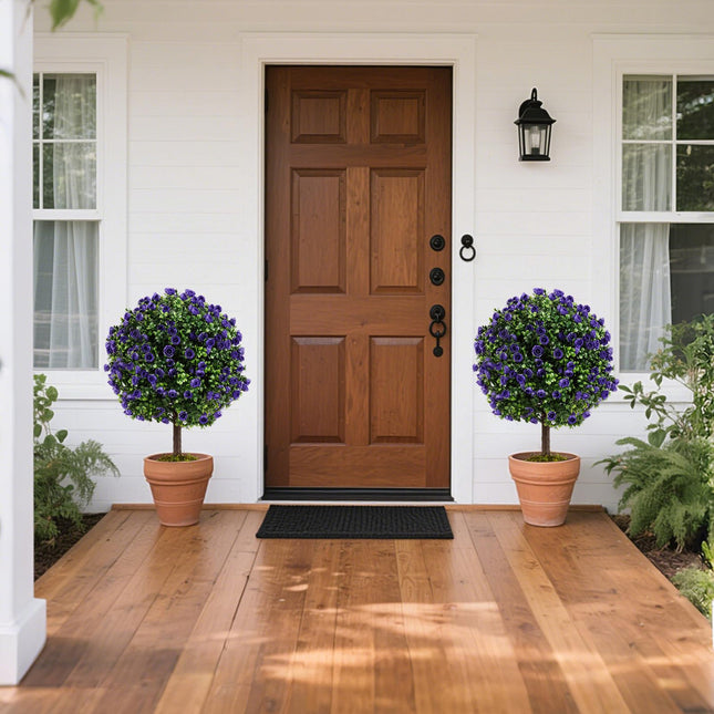 Goplus 22inch Artificial Purple Rose Topiary Ball Tree Fake Evergreen Boxwood Topiary