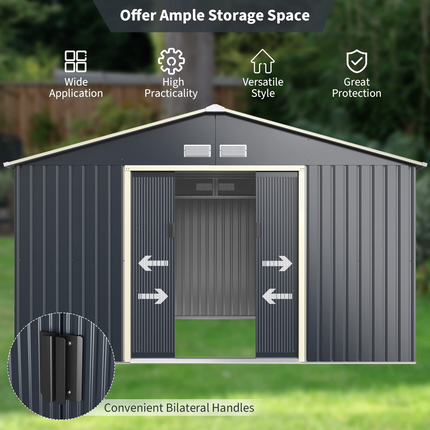 Goplus Storage Shed, Metal 11' X 10' Outdoor Building Organizer - GoplusUS